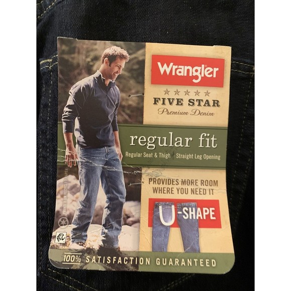 Men's Wrangler 5 Star Regular Fit U Shape Denim Jeans Blue Choose Your Size - Picture 6 of 12